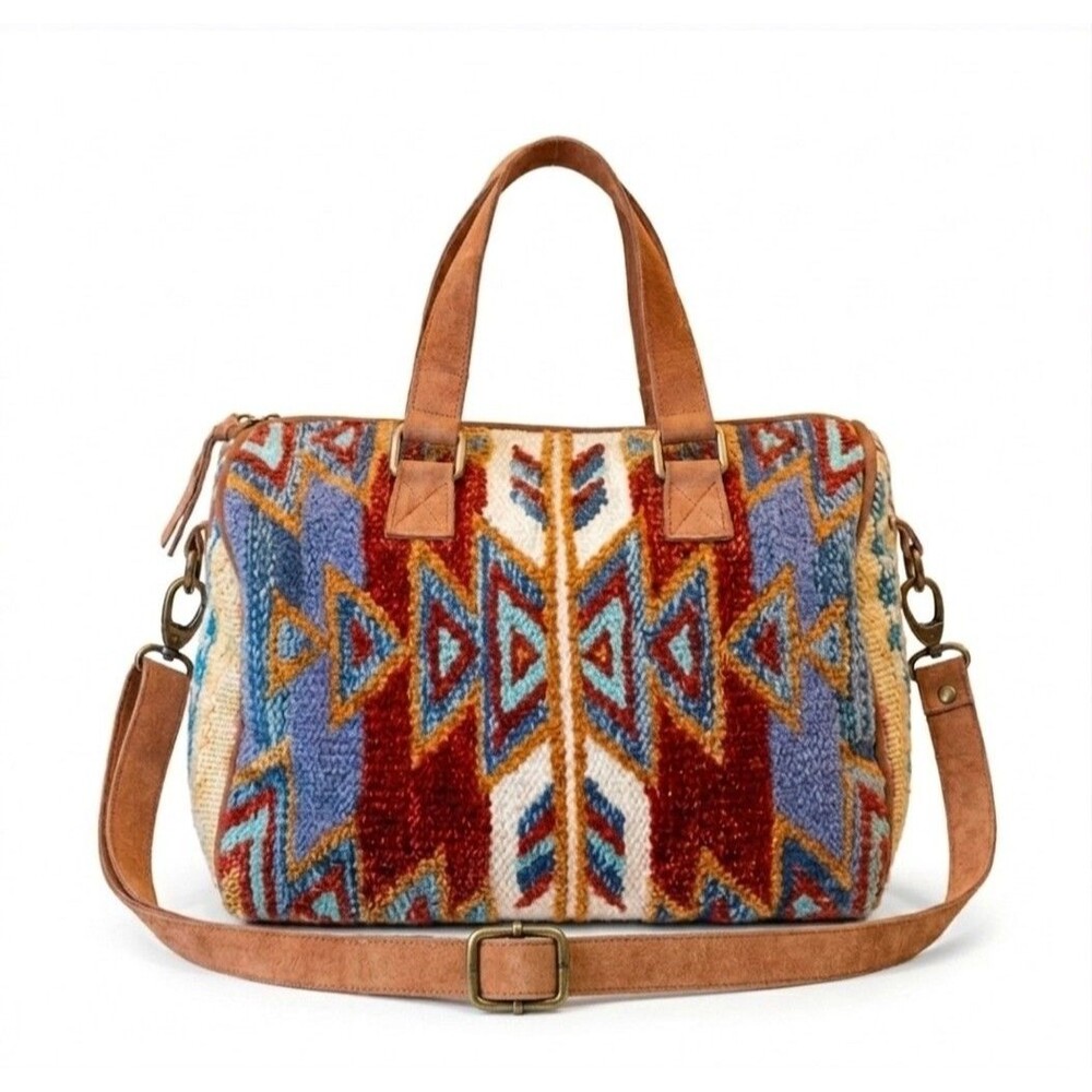Macchia di Ruggine Southwest Tapestry Satchel Bag Boho Western Suede Trim Med